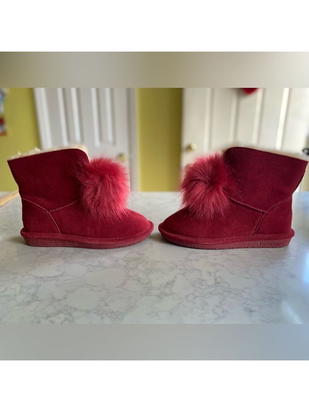 BearPaw Cherry Red Boots with Fur Trim NIB
